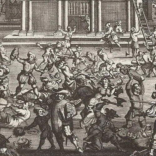 Schilderij van de Beeldenstorm in het museum De Gevangenpoort.